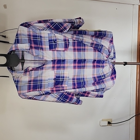 NWT, Plus-size Paper + Tee Button Down Shirt,  Blue/Pink Multi Plaid, Size 3X - Picture 1 of 15